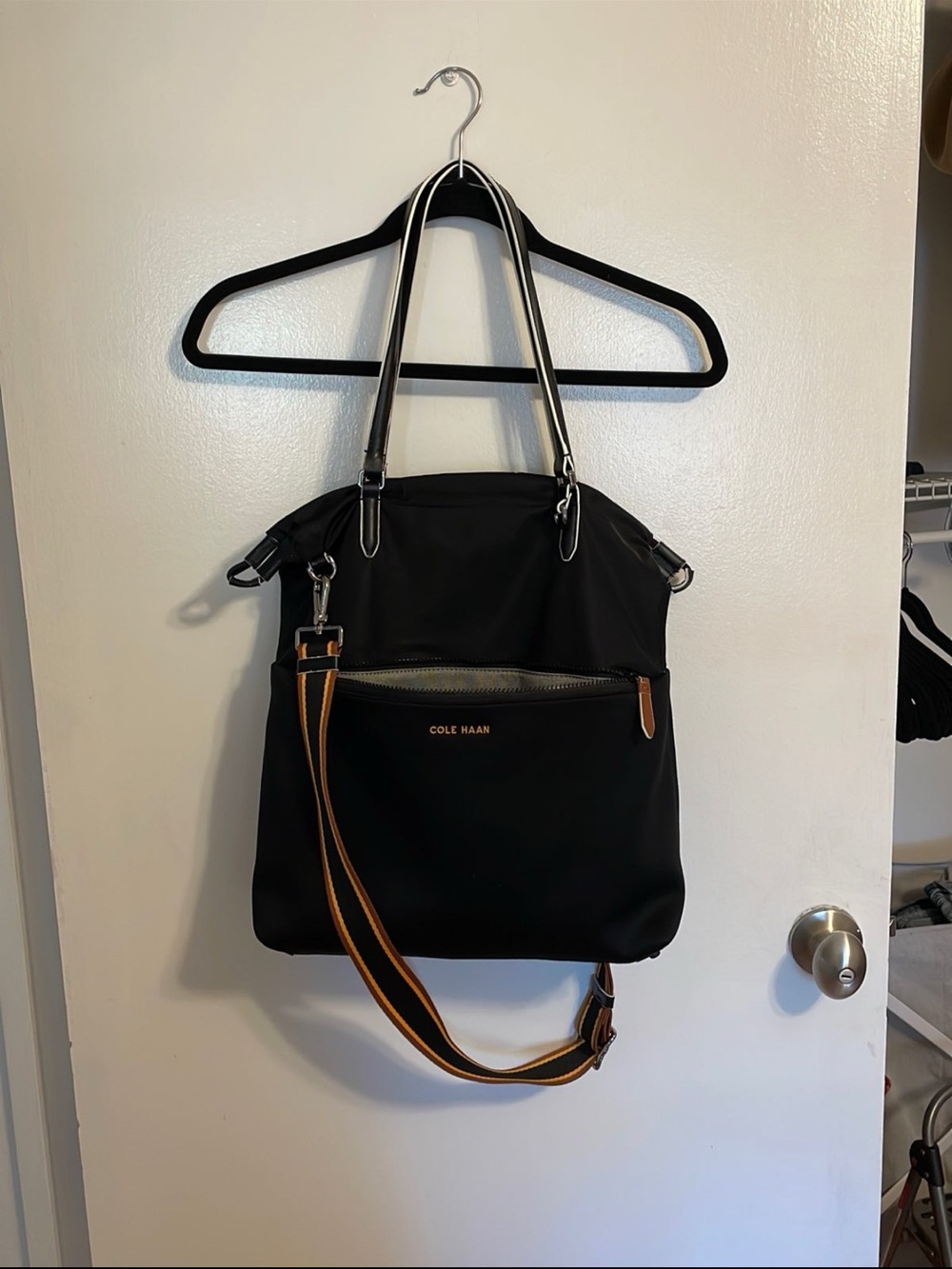 Cole Haan Black Tote with Striped Accent Strap